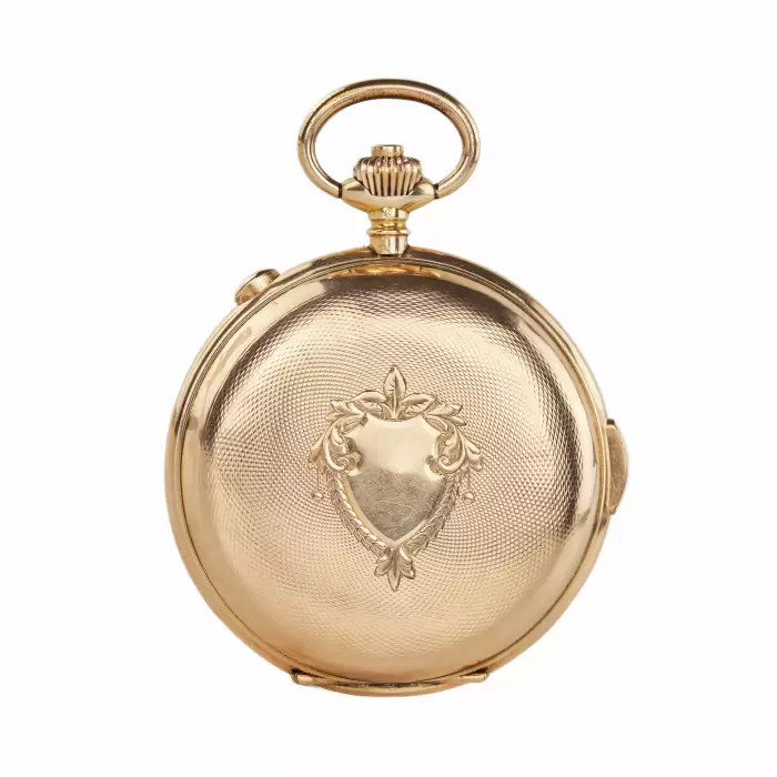 Heures Repetition Quarts Taschenuhr Chronographe 14k Gold Pocket Watch 