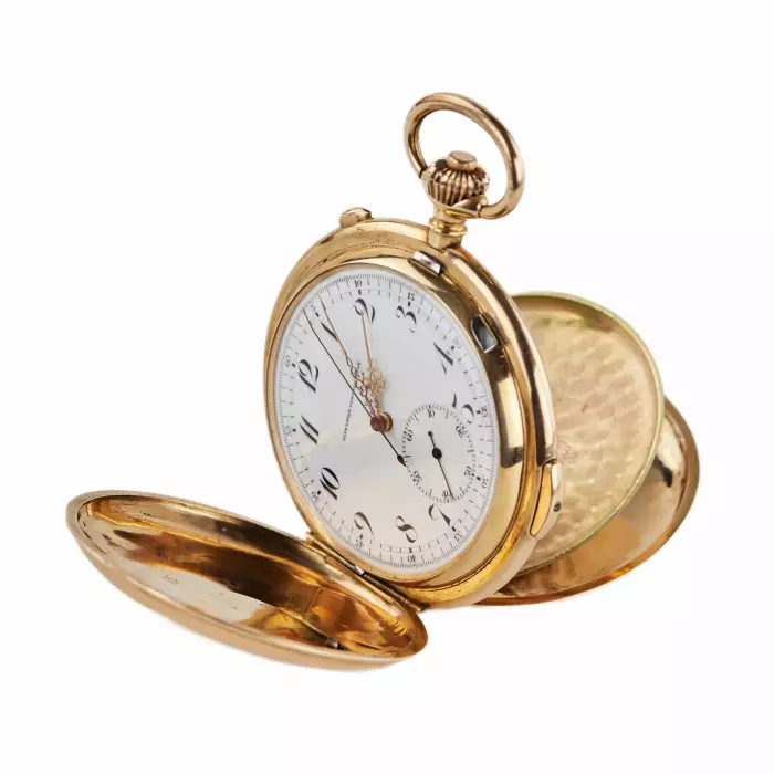 Heures Repetition Quarts Taschenuhr Chronographe 14k Gold Pocket Watch 