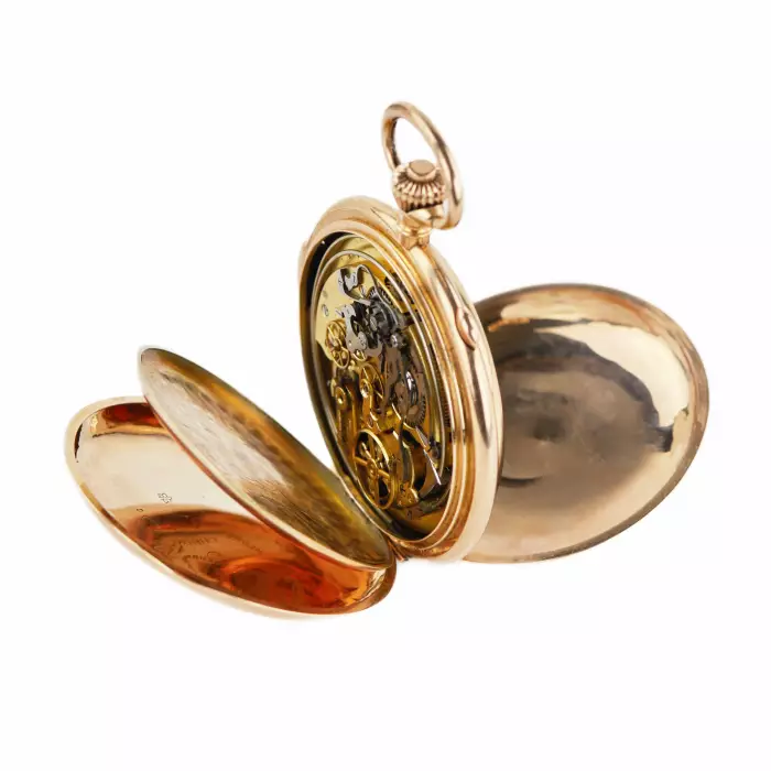 Heures Repetition Quarts Taschenuhr Chronographe 14k Gold Pocket Watch 