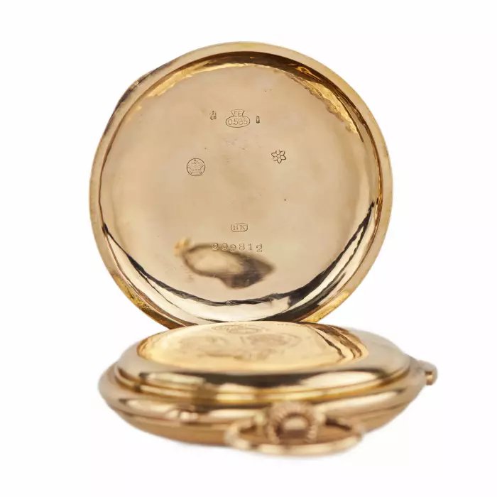 Heures Repetition Quarts Taschenuhr Chronographe 14k Gold Pocket Watch 