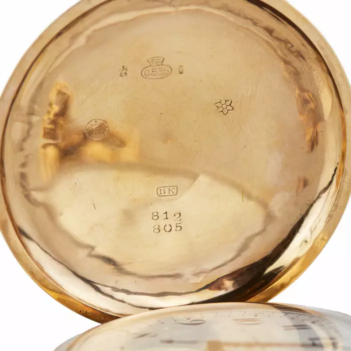 Heures Repetition Quarts Taschenuhr Chronographe 14k Gold Pocket Watch 