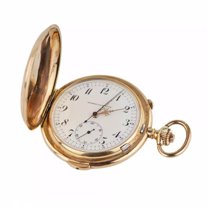 Heures Repetition Quarts Taschenuhr Chronographe 14k Gold Pocket Watch 