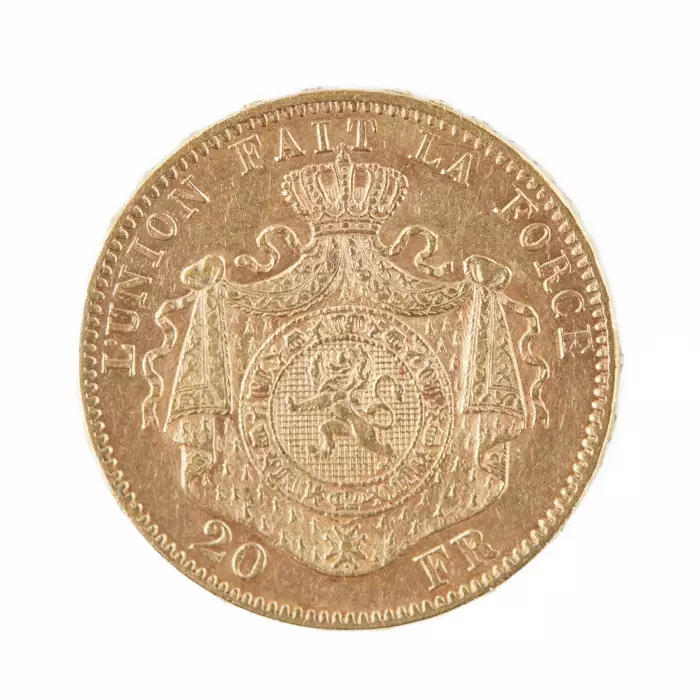 20 francs gold coin Leopold II King of Belgium. 1874