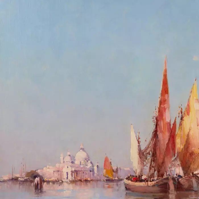James WILHEMS. Venetian landscape. View of the Doges Palace and Santa Maria de la Salute. Beginning of the 20th century. 