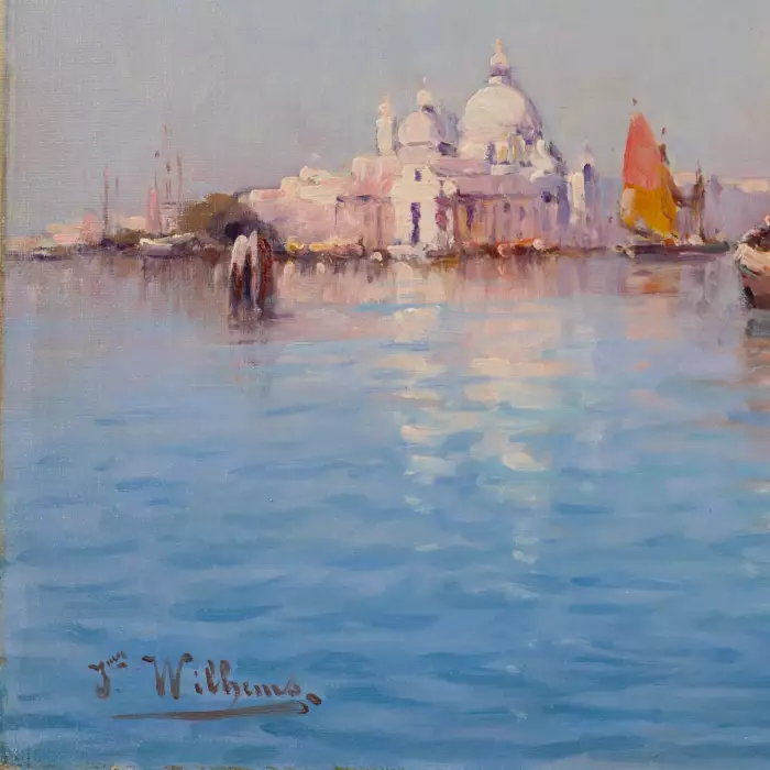 James WILHEMS. Venetian landscape. View of the Doges Palace and Santa Maria de la Salute. Beginning of the 20th century. 