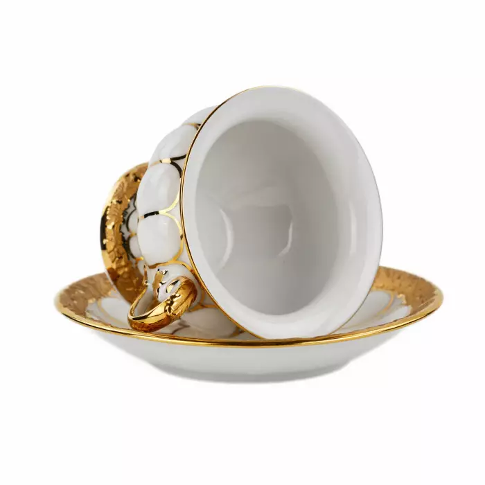 Service à cafe moka en porcelaine blanche et doree pour six personnes. Meissen 