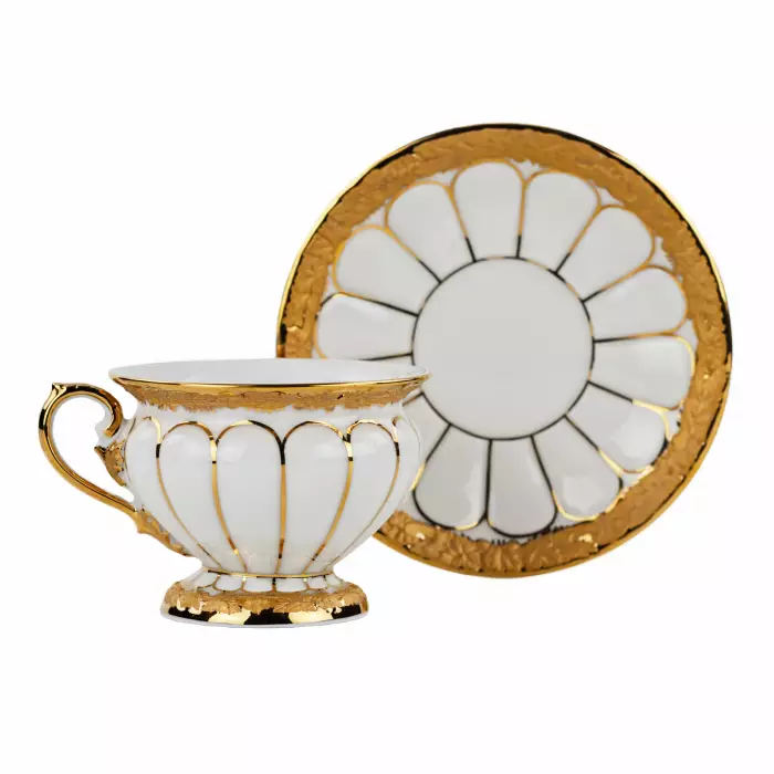 Service à cafe moka en porcelaine blanche et doree pour six personnes. Meissen 