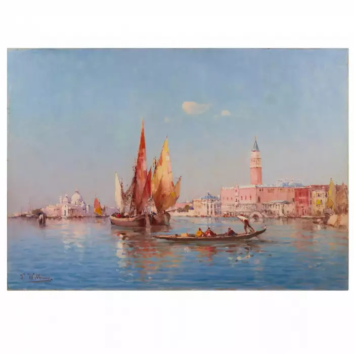 James WILHEMS. Venetian landscape. View of the Doges Palace and Santa Maria de la Salute. Beginning of the 20th century. 