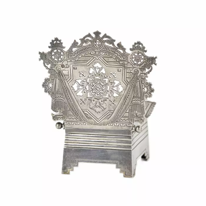 Russian silver salt cellar-throne in the neo-Russian style from the workshop of A. FULDA. Moscow 1895. 