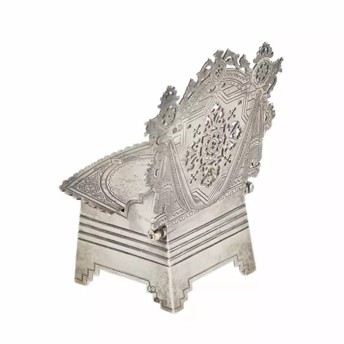 Russian silver salt cellar-throne in the neo-Russian style from the workshop of A. FULDA. Moscow 1895. 