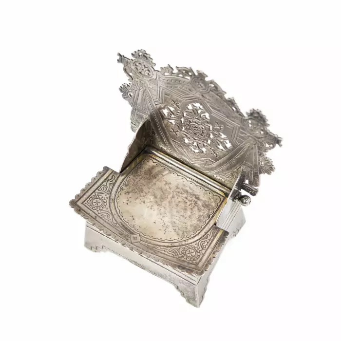 Russian silver salt cellar-throne in the neo-Russian style from the workshop of A. FULDA. Moscow 1895. 