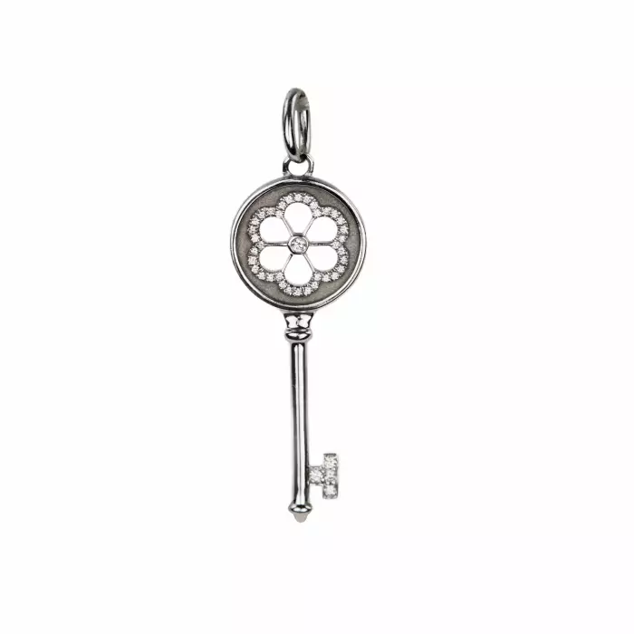 PENDENTIF TIFFANY cle en or blanc 18 carats avec diamant