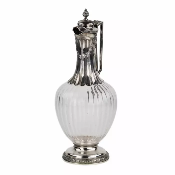 Andre Aukok. Majestueuse et noble cruche à vin en verre cannele en argent d`epoque Napoleon III. Andre Aukok 