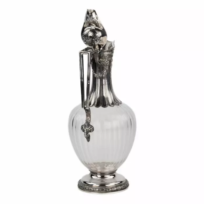 Andre Aukok. Majestueuse et noble cruche à vin en verre cannele en argent d`epoque Napoleon III. Andre Aukok 