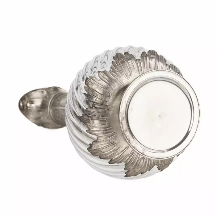 French fluted glass wine jug in silver in the style of Louis XV, late 19th century.