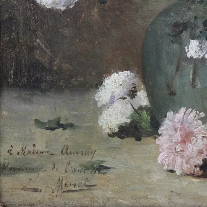 E. L. Minet. Астры. Нежный французский натюрморт 1890 года с тенью осенней грусти и посвящением. 