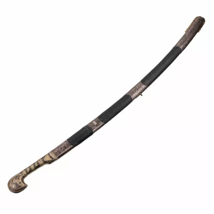 Sabre bipartite de type caucasien en argent nielle et dorure. Russie 