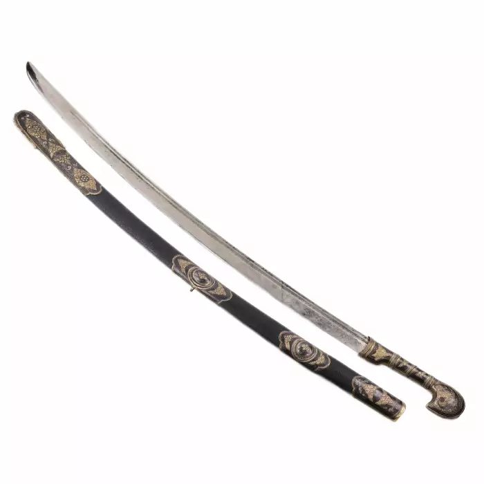 Sabre bipartite de type caucasien en argent nielle et dorure. Russie 