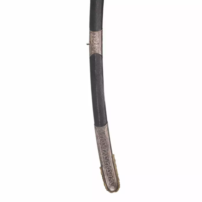 Sabre bipartite de type caucasien en argent nielle et dorure. Russie 