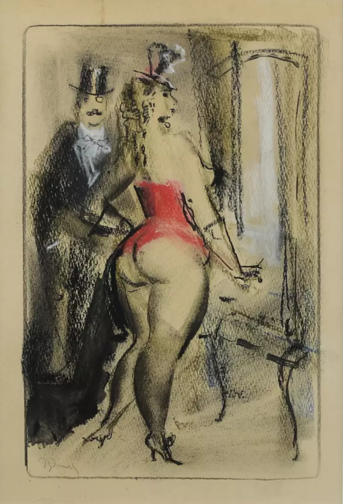 Konstantin Ivanovitch Rudakov. Pastel erotique. Au miroir. Spectacle de variete. 