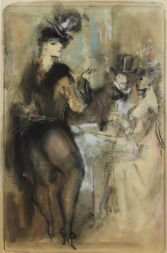 Konstantin Ivanovitch Rudakov. Arts graphiques. Pastel erotique. Spectacle de variete.