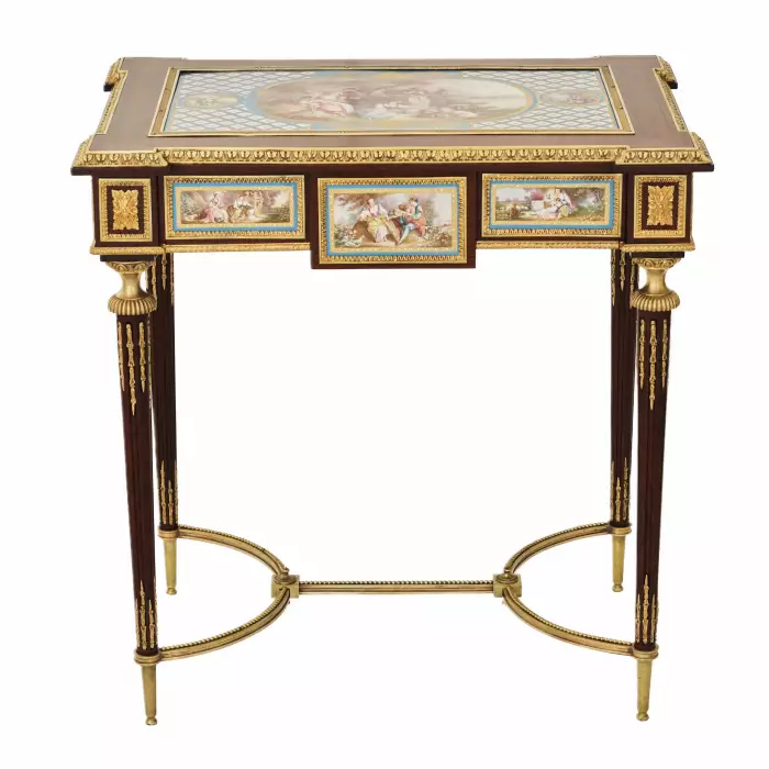 MAGNIFICENT LADY’S TABLE WITH PORCELAIN PANELS IN THE MANNER OF ADAM WEISWEILER  FRANCE, SECOND HALF OF THE 19TH CENTURY 