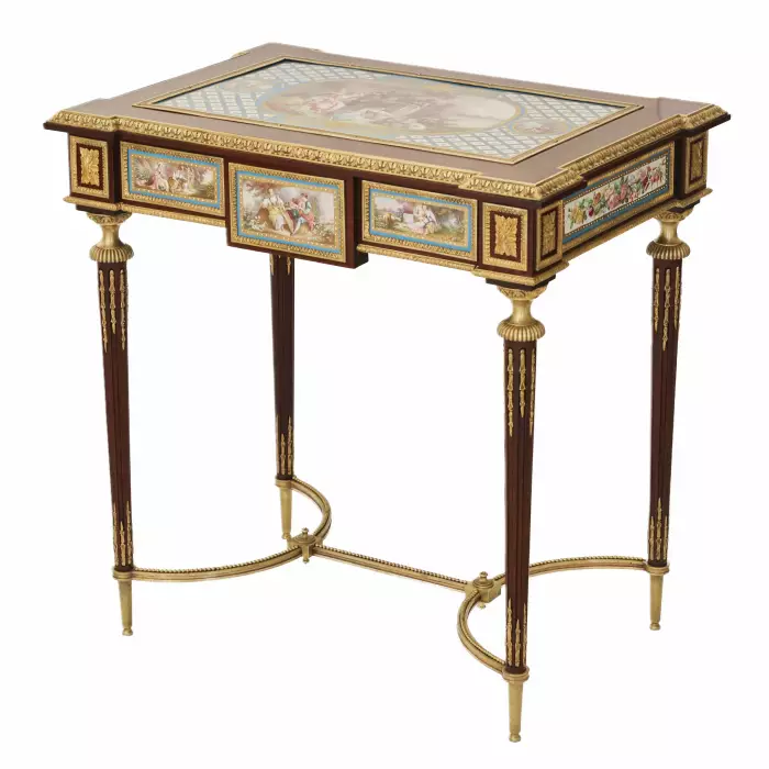 MAGNIFICENT LADY’S TABLE WITH PORCELAIN PANELS IN THE MANNER OF ADAM WEISWEILER  FRANCE, SECOND HALF OF THE 19TH CENTURY 