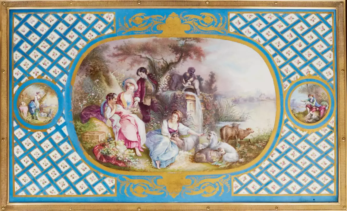MAGNIFICENT LADY’S TABLE WITH PORCELAIN PANELS IN THE MANNER OF ADAM WEISWEILER  FRANCE, SECOND HALF OF THE 19TH CENTURY 