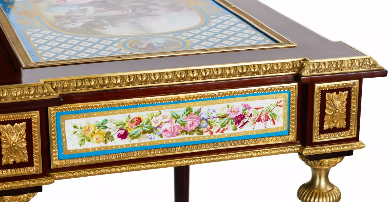 MAGNIFICENT LADY’S TABLE WITH PORCELAIN PANELS IN THE MANNER OF ADAM WEISWEILER  FRANCE, SECOND HALF OF THE 19TH CENTURY 