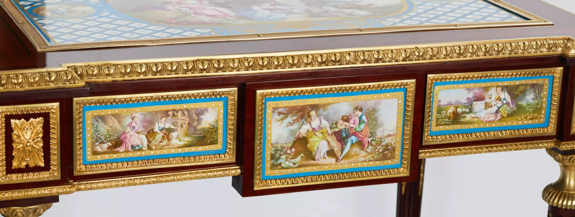MAGNIFICENT LADY’S TABLE WITH PORCELAIN PANELS IN THE MANNER OF ADAM WEISWEILER  FRANCE, SECOND HALF OF THE 19TH CENTURY 