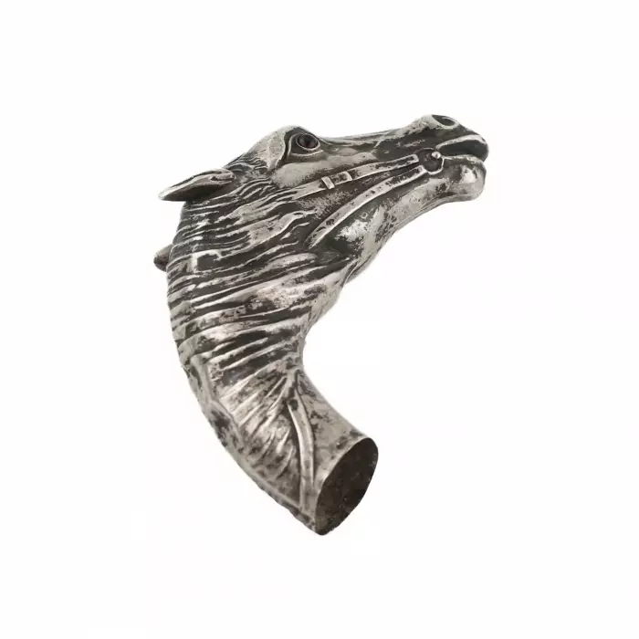 Russian, silver cane knob in the shape of a horse`s head. St. Petersburg 1908-1917 