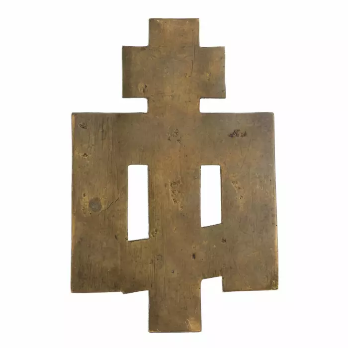 Crucifix en croix en bronze à trois émaux. Russie. 19ème siècle. 