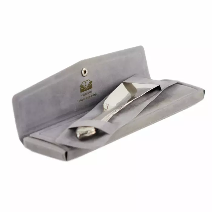 SILVER SHOEHORN WITH MONOGRAM IN FITTED CASE. CALLEGARI. 20TH CENTURY