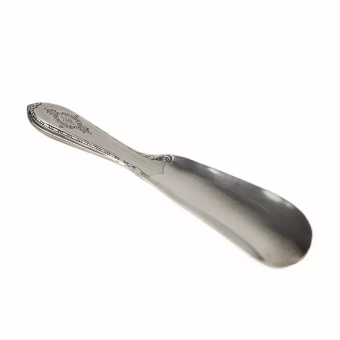 SILVER SHOEHORN WITH MONOGRAM IN FITTED CASE. CALLEGARI. 20TH CENTURY
