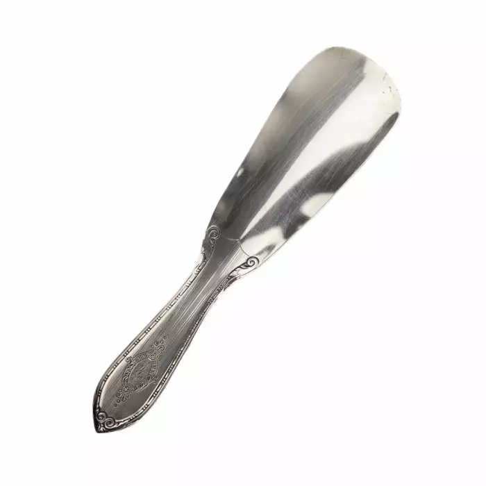 SILVER SHOEHORN WITH MONOGRAM IN FITTED CASE. CALLEGARI. 20TH CENTURY