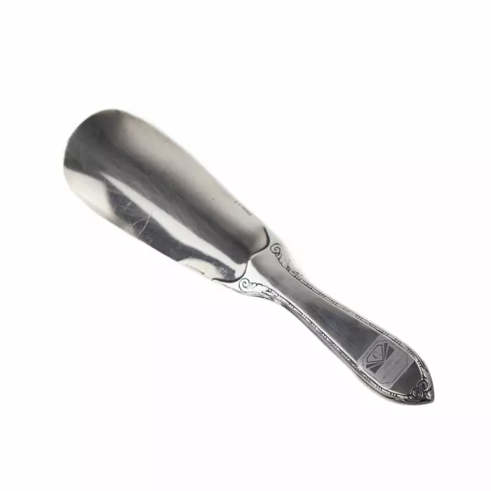 SILVER SHOEHORN WITH MONOGRAM IN FITTED CASE. CALLEGARI. 20TH CENTURY