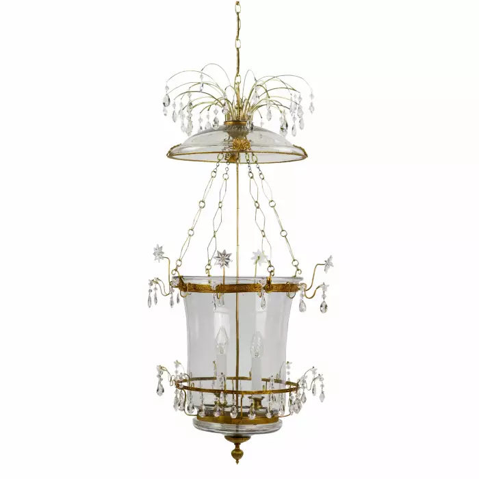 Russian Crystal & Ormolu Mounted Two-Light Lantern Chandelier.Russia, early 19th century.