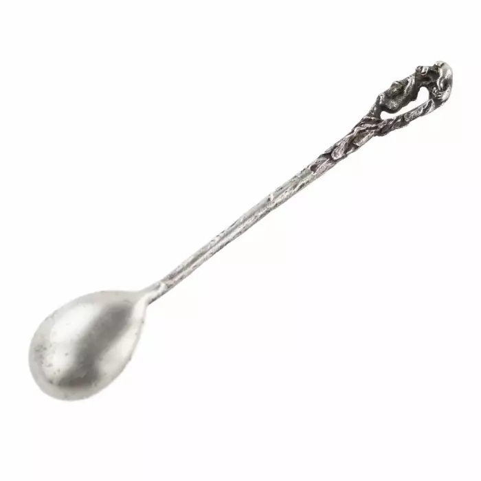 Russian, silver spoon Little bears, object illustration “Mornings in a pine forest.” Early 20th century.