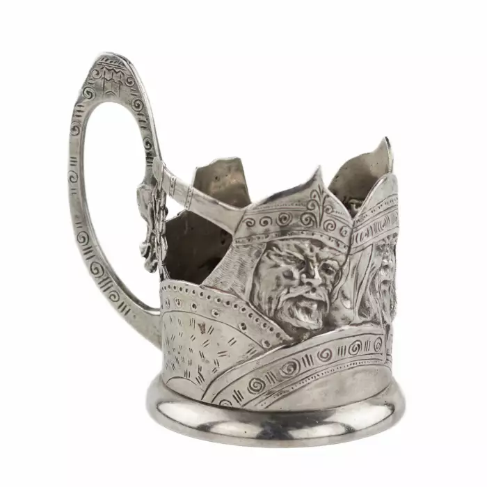 Russian, silver glass holder Bogatyrskaya Zastava. Moscow, Georgy (Egor) Samoshin, 1908–1917. 
