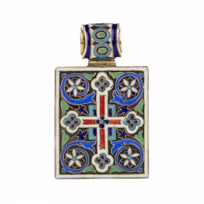 ICÔNE RUSSE EN ARGENT DE L’ARCHANGE RAPHAËL, ÉMAUX PEINTS ET CLOISONNÉS. FIN DU XIXᵉ SIÈCLE.