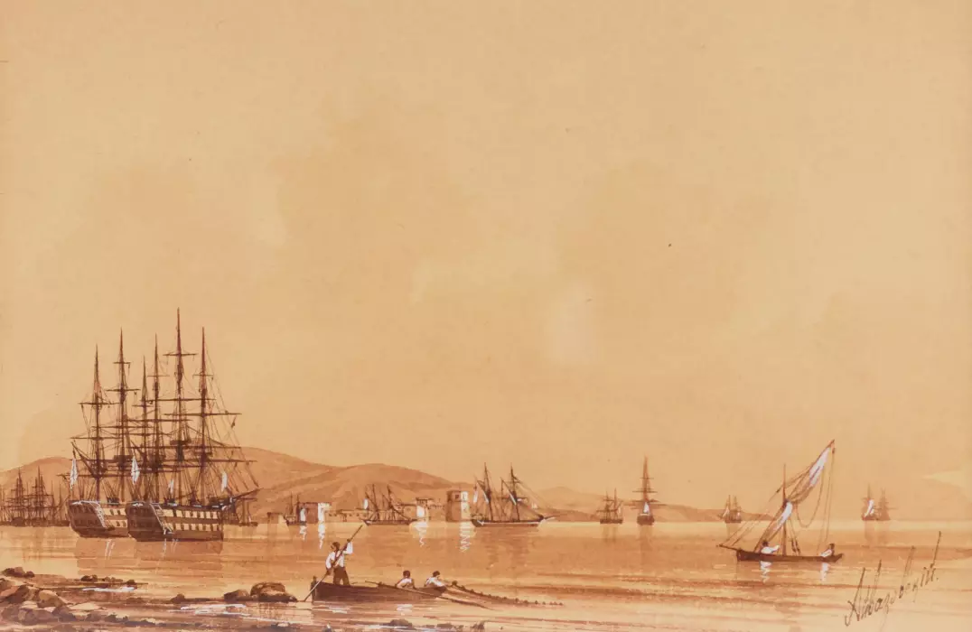 Иван Айвазовский. Акварель. Крымская гавань. 1817-1900г.