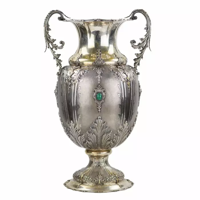 Large, amphora-shaped, silver vase. Italy. 20th century. 