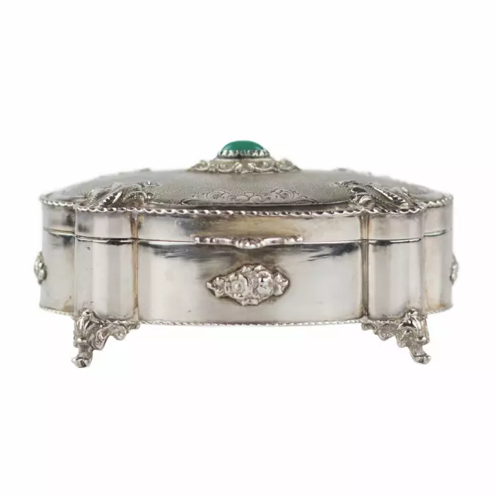 Italian, silver jewelry box of baroque shape. 20th century. 