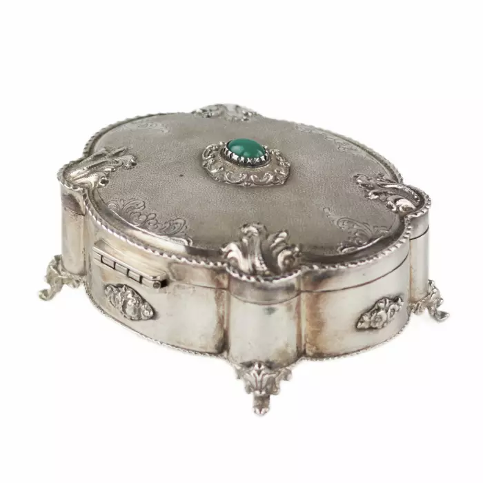 Italian, silver jewelry box of baroque shape. 20th century. 