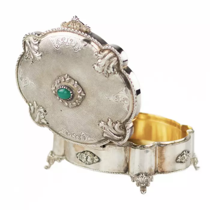 Italian, silver jewelry box of baroque shape. 20th century. 