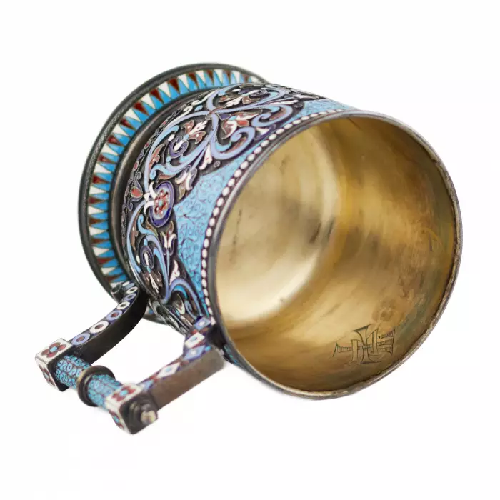 Nikolay ALEXEEV, silver cloisonné enamel glass holder in neo-Russian style. 1895 
