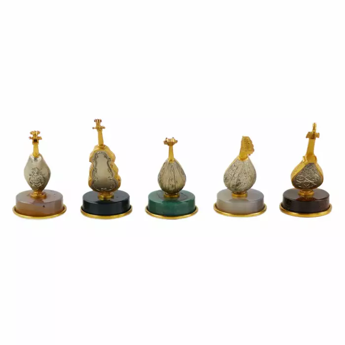 Set of Italian, silver miniatures of ten Renaissance string instruments. 