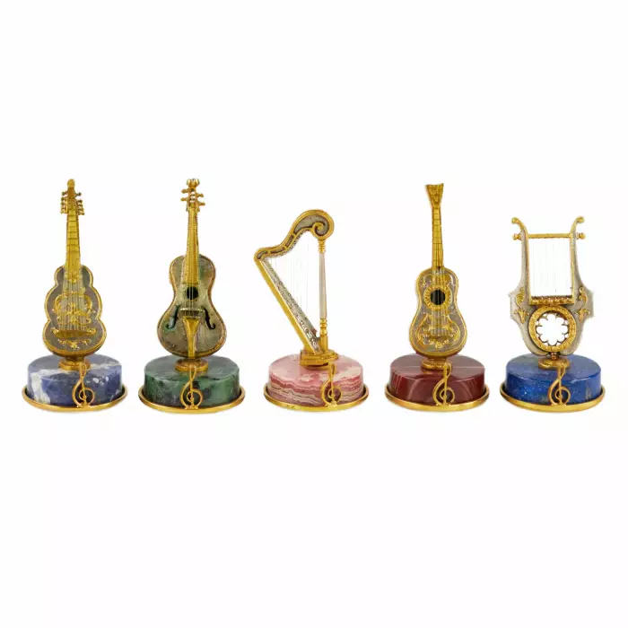 Set of Italian, silver miniatures of ten Renaissance string instruments. 