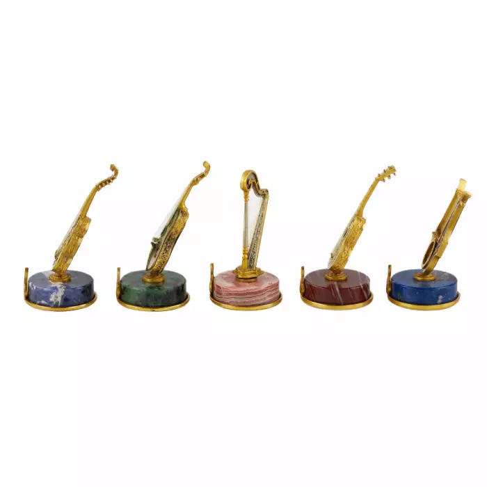 Set of Italian, silver miniatures of ten Renaissance string instruments. 