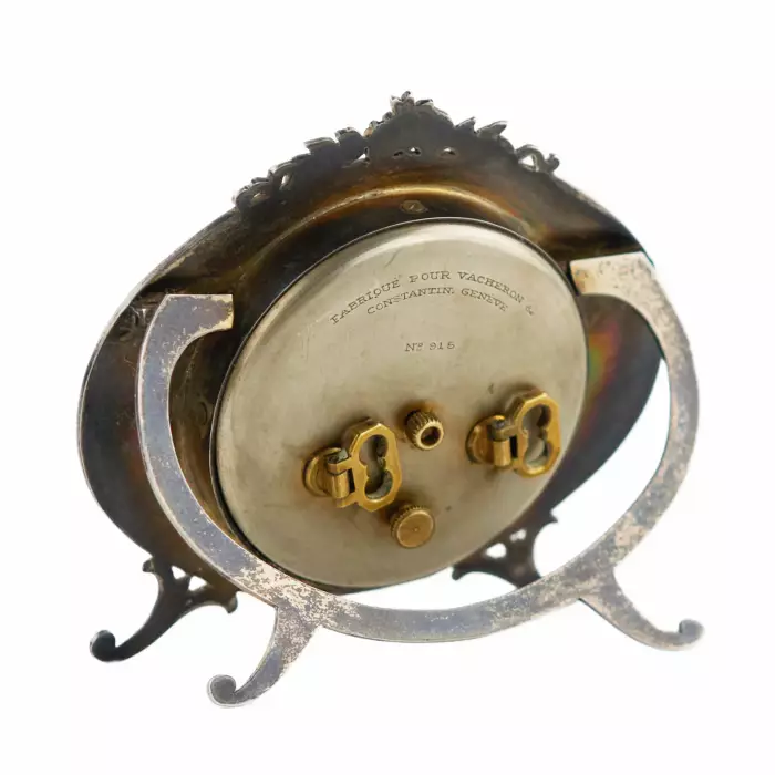 Серебряный будильник, Vacheron Constantin, с гильошированной эмалью. Швейцария, 1928 год.